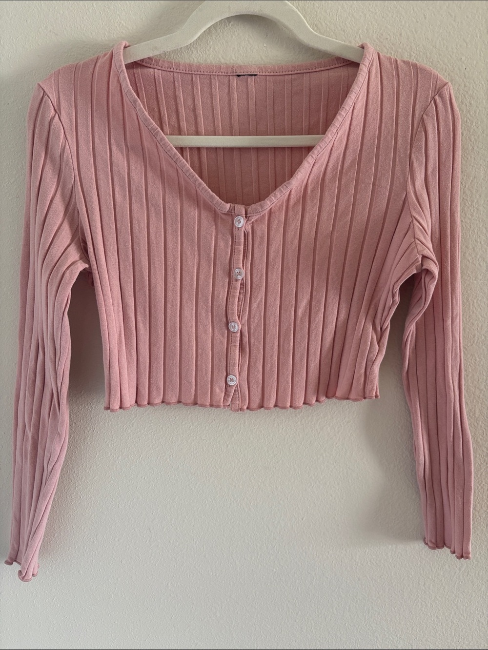 Pink Cropped cardigan style cropped blouse with buttons